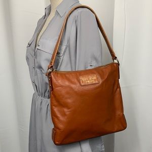 Kate Spade Leather Shoulder Bag With Croc Accents - Golden Brown/Gold Hardware